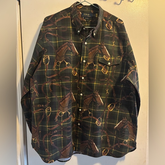 Ralph Lauren Polo Equestrian Print Plaid Button-Up Shirt XL - Picture 2 of 12